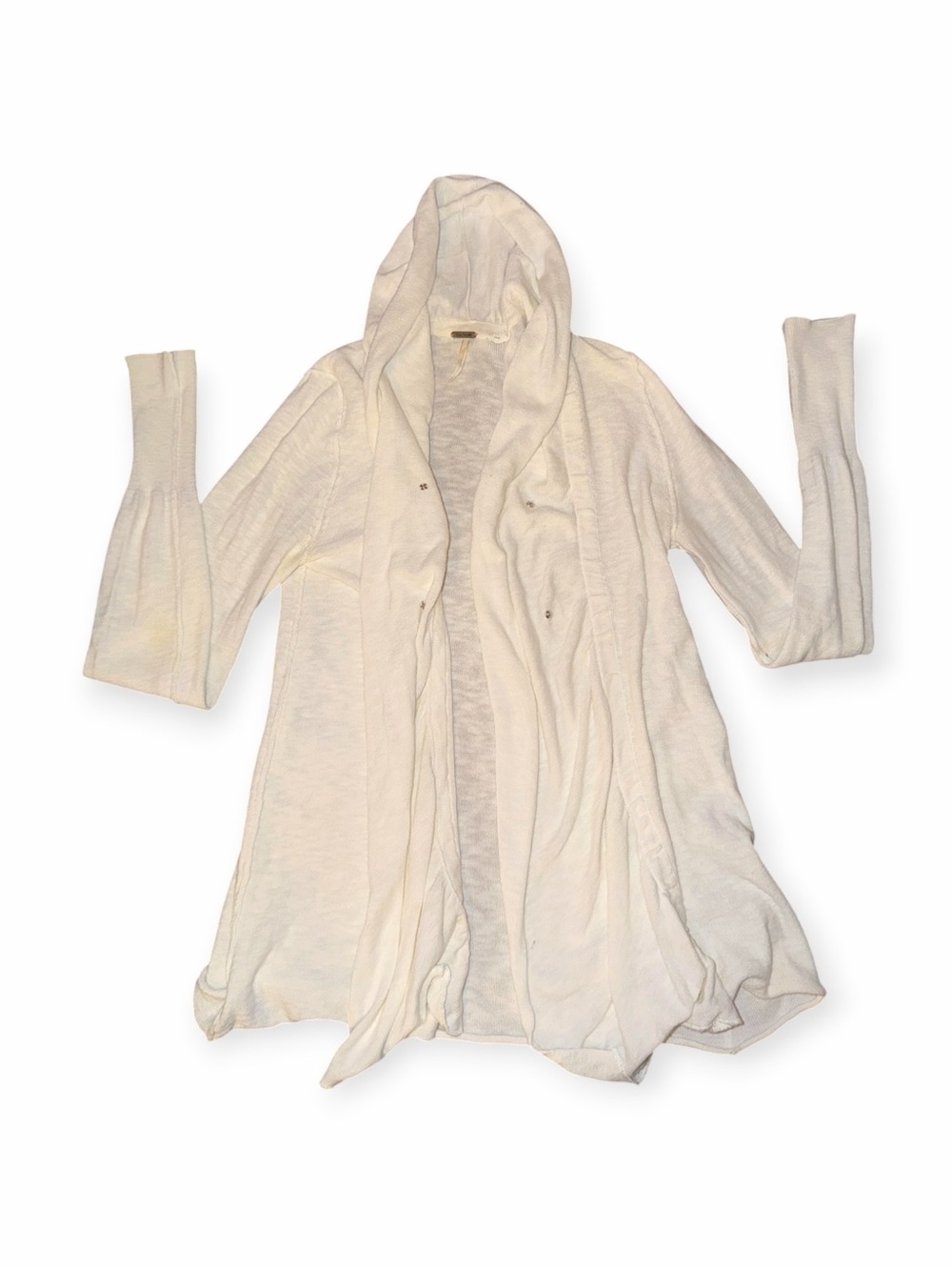 Free People White Hooded Slub Knit Snap Front Cardigan Sweater Size S/P